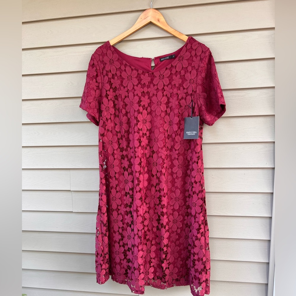 NWT - Mikarose Burgundy Lace Floral Dress - Size XL